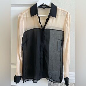BEBÉ Women’s Blouse Size: XS Colorblock Long Sleeve Button Down Shirt Black/Cham